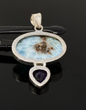 Natural Larimar and Amethyst Gemstone Pendant, Sterling Silver Jewelry, Larimar Pendant, Amethyst Pendant, Bohemian Jewelry