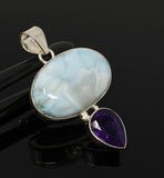 Natural Larimar and Amethyst Gemstone Pendant, Sterling Silver Jewelry, Larimar Pendant, Amethyst Pendant, Bohemian Jewelry