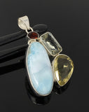 Gemstone Pendant - Larimar, Prasiolite, Garnet and Lemon Quartz, Bohemian Jewelry, Larimar Pendant, Sterling Silver Jewelry