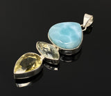 Gemstone Pendant - Larimar, Prasiolite and Lemon Quartz, Bohemian Jewelry, Larimar Pendant, Sterling Silver Jewelry