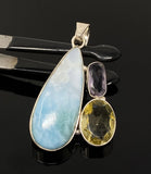 Gemstone Pendant - Larimar, Amethyst and Lemon Quartz, Bohemian Jewelry, Larimar Pendant, Sterling Silver Jewelry