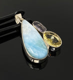 Gemstone Pendant - Larimar, Amethyst and Lemon Quartz, Bohemian Jewelry, Larimar Pendant, Sterling Silver Jewelry