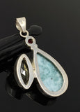 Gemstone Pendant - Larimar, Ruby and Lemon Quartz, Bohemian Jewelry, Larimar Pendant, Sterling Silver Jewelry