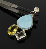 Gemstone Pendant - Larimar, Smokey Quartz and Lemon Quartz, Bohemian Jewelry, Larimar Pendant, Sterling Silver Jewelry