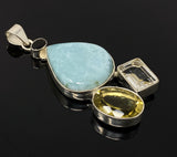 Gemstone Pendant - Larimar, Smokey Quartz and Lemon Quartz, Bohemian Jewelry, Larimar Pendant, Sterling Silver Jewelry