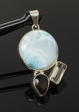 Gemstone Pendant - Larimar, Smokey Quartz and Green Amethyst , Bohemian Jewelry, Larimar Pendant, Sterling Silver Jewelry