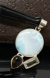 Gemstone Pendant - Larimar, Smokey Quartz and Green Amethyst , Bohemian Jewelry, Larimar Pendant, Sterling Silver Jewelry