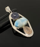 Larimar Gemstone Pendant with Morganite and Tanzanite , Wire Wrapped Pendant, Silver Jewelry Gifts for Her, Bohemian Jewelry