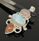 Gemstone Pendant - Larimar, Morganite and Sunstone , Wire Wrapped Pendant, Silver Jewelry Gifts for Her, Bohemian Jewelry