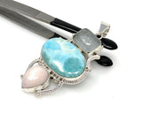 Gemstone Pendant - Larimar, Aquamarine and Pink Opal, Wire Wrapped Pendant, Silver Jewelry Gifts for Her, Bohemian Jewelry