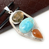 Gemstone Pendant - Larimar, Sunstone and Labradorite, Wire Wrapped Pendant, Silver Jewelry Gifts for Her, Bohemian Jewelry
