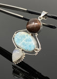 Gemstone Pendant - Larimar, Cats Eye and Moonstone, Wire Wrapped Pendant, Silver Jewelry Gifts for Her, Bohemian Jewelry