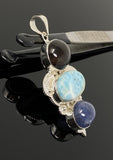 Gemstone Pendant - Larimar, Cats Eye and Tanzanite, Wire Wrapped Pendant, Silver Jewelry Gifts for Her, Bohemian Jewelry