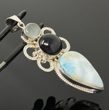 Gemstone Pendant - Larimar, Cats Eye and Aquamarine , Wire Wrapped Pendant, Silver Jewelry Gifts for Her, Bohemian Jewelry