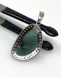 Emerald Diamond Pendant, Natural Emerald Sterling Silver Pendant, May Birthstone Pendant, Pave Diamond Pendant, 1.45” x 0.75”
