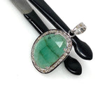 Emerald Diamond Pendant, Natural Emerald Sterling Silver Pendant, May Birthstone Pendant, Pave Diamond Pendant, 1.30” x 0.75”