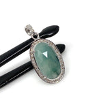 Emerald Diamond Pendant, Natural Emerald Sterling Silver Pendant, May Birthstone Pendant, Pave Diamond Pendant, 1.35” x 0.60”