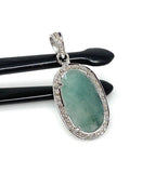 Emerald Diamond Pendant, Natural Emerald Sterling Silver Pendant, May Birthstone Pendant, Pave Diamond Pendant, 1.35” x 0.60”