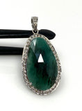 Emerald Diamond Pendant, Natural Emerald Sterling Silver Pendant, May Birthstone Pendant, Pave Diamond Pendant, 1.75” x 0.90”