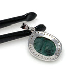 Emerald Diamond Pendant, Natural Emerald Sterling Silver Pendant, May Birthstone Pendant, Pave Diamond Pendant, 1.35” x 0.80”