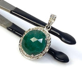 Emerald Diamond Pendant, Natural Emerald Sterling Silver Pendant, May Birthstone Pendant, Pave Diamond Pendant, 1.20” x 0.75”