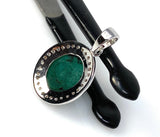 Emerald Diamond Pendant, Natural Emerald Sterling Silver Pendant, May Birthstone Pendant, Pave Diamond Pendant, 1.20” x 0.75”