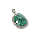 Emerald Diamond Pendant, Natural Emerald Sterling Silver Pendant, May Birthstone Pendant, Pave Diamond Pendant, 1.30” x 0.85”