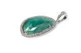 Emerald Diamond Pendant, Natural Emerald Sterling Silver Pendant, May Birthstone Pendant, Pave Diamond Pendant, 1.75” x 0.80”
