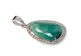 Emerald Diamond Pendant, Natural Emerald Sterling Silver Pendant, May Birthstone Pendant, Pave Diamond Pendant, 1.75” x 0.80”