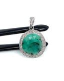 Emerald Diamond Pendant, Natural Emerald Sterling Silver Pendant, May Birthstone Pendant, Pave Diamond Pendant, 1.15” x 0.75”