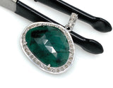 Emerald Diamond Pendant, Natural Emerald Sterling Silver Pendant, May Birthstone Pendant, Pave Diamond Pendant, 1.25” x 1”