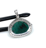 Emerald Diamond Pendant, Natural Emerald Sterling Silver Pendant, May Birthstone Pendant, Pave Diamond Pendant, 1.25” x 1”