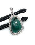 Emerald Diamond Pendant, Natural Emerald Sterling Silver Pendant, May Birthstone Pendant, Pave Diamond Pendant, 1.45” x 0.75”