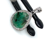 Emerald Diamond Pendant, Natural Emerald Sterling Silver Pendant, May Birthstone Pendant, Pave Diamond Pendant, 1.20” x 0.80”