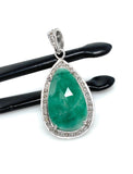 Emerald Diamond Pendant, Natural Emerald Sterling Silver Pendant, May Birthstone Pendant, Pave Diamond Pendant, 1.45” x 0.70”