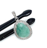 Emerald Diamond Pendant, Natural Emerald Sterling Silver Pendant, May Birthstone Pendant, Pave Diamond Pendant, 1.20” x 0.70”