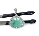 Emerald Diamond Pendant, Natural Emerald Sterling Silver Pendant, May Birthstone Pendant, Pave Diamond Pendant, 1.15” x 0.80”