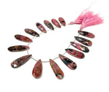 Natural Rhodonite Gemstone Beads, Rhodonite Faceted Pear Briolette Beads, 24mm - 37.5mm , 8” Str/ 12 -13 Pcs