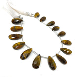 Natural Tiger Eye Gemstone Beads, Tiger Eye Faceted Pear Briolette Beads, Jewelry Supplies, 8" Strand/ 14 pcs
