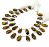 Natural Tiger Eye Gemstone Beads, Tiger Eye Faceted Pear Briolette Beads, Jewelry Supplies, 8" Strand/ 14 pcs