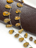 Natural Tiger Eye Gemstone Beads, Tiger Eye Faceted Pear Briolette Beads, Jewelry Supplies, 14mm - 21mm , 8" Strand/ 13- 14 pcs