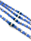Faceted Glass Rondelle Beads, Opaque Blue and Metallic Silver Glass Beads, 8x6mm , 13.5” Strand