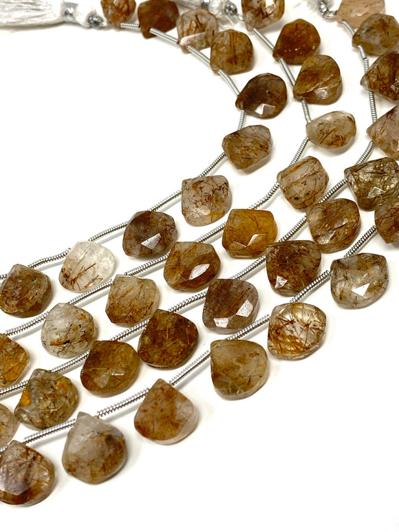 Copper Rutile Gemstone Beads, Copper Rutile Faceted Briolette Beads,Jewelry Supplies Bulk Beads, 10mm - 12.5mm , 8.5”Strand/15Pcs