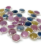 10 Pcs/ 11 Pcs Natural Multi Sapphire Gemstone Connectors, Silver Connectors, Bulk Wholesale Jewelry Supplies, 20x12mm