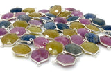 6 Pcs Natural Sapphire Gemstone Connectors, Silver Connectors, Bulk Wholesale Jewelry Supplies, 23x16mm