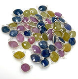 10Pcs/ 15 Pcs Natural Sapphire Gemstone Connectors, Sterling Silver Bulk Wholesale Jewelry Supplies, 14x10mm - 17x12mm