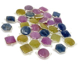 10 Pcs Natural Sapphire Gemstone Connectors, Silver Connectors, Bulk Wholesale Jewelry Supplies, 20x14mm - 23x16.5mm