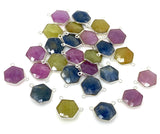 13 Pcs Natural Sapphire Gemstone Connectors, Bulk Wholesale Jewelry Supplies, Silver Jewelry Findings, 17x20mm