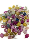 10 Pcs Natural Multi Sapphire Charms, Silver Gemstone Charms, Bulk Wholesale Jewelry Supplies, 13x8mm-15x9mm