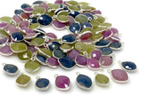 10 Pcs/ 14 Pcs Natural Sapphire Gemstone Charms, Sterling Silver Jewelry Supplies, Bulk Wholesale Charms, 15x10mm - 18x12mm